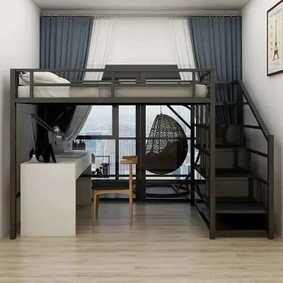 Loft Bed Single Upper Dormitory Duplex Penthouse Bed Multifunctional Iron Bed Frame Bed