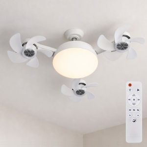 Quiet Socket Fan with Light E27 Base Remote Control Included 3 Head 4 Head Foldable Fan Blades Dimmable LED 3 Wind Speed Timer Memory Dustproof Indoor Cooling