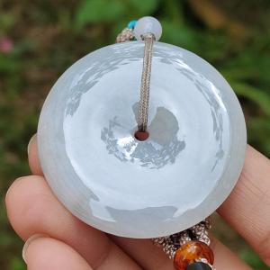 Light Lavender Natural Type A Jadeite Pendant crafted as donut shape with certificate weigh 26.72 grams 42.8 * 42.8 * 6.3 mm symbols of the money is rolling in and the wealth is coming from all directions and suitable for daily wear (pendant68)