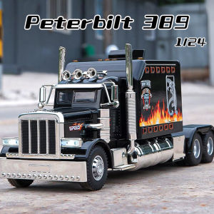 1:24 Scale Peterbilt 389 Alloy Truck Model Diecast Car Sound Light Car Lovers Collection Kids Birthday Gift Metal Boys Toys