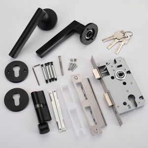 Gagang Pintu Kantor Rumah Door lock/Gagang Pintu Gaya Eropa Hitam Full Set / Kunci Pintu Premium Door lock/Kunci Pintu Kamar /Kunci Pintu Set Alumunium Komplit Lockset /handle pintu minimalis