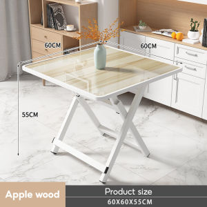 Folding table household small rectangular simple and easy to function with wheels moving dining table 6 people