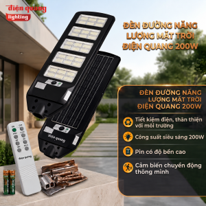 Bộ Đèn Đường NLMT Điện Quang Led Solar Năng Lượng Mặt Trời Cảm Biến ECO SCD02 Ánh Sáng Trắng 6500K (2300lm cảm biến chuyển động PIR chống nước IP65 tấm pin tích hợp)
