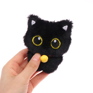 YAFEN 1PC Cartoon Kitten Soft Stuffed Doll Pendant Cute Bell Black Cat Plush Toy Keychain Car Key Ring Backpack Bag Decor Kid Gift