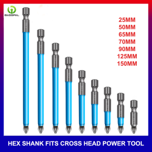 Basppal Thân Lục Giác 25Mm-150Mm 1/4 "Vừa Vặn Từ Tính Đầu Tua Vít Điện Tầm Xa PH2 Dụng Cụ Điện Phillips/Đầu Chữ Thập Đơn Chính Xác