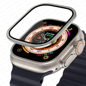 For Apple Watch Ultra 2 49mm Case Women Men iWatch Ultra 49mm Metal Bezel Tempered Glass Screen Protector for Apple Watch Ultra 49mm