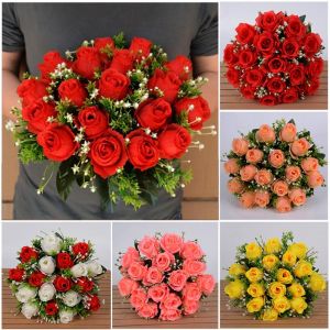 CHENJIE 18 đầu Hoa thật hạnh phúc mini Quà tặng ảnh Hoa ngày Valentine 10 màu sắc Hoa hồng trang trí Trang trí nhà cửa