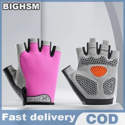 BIGHSM ถุงมือครึ่งนิ้วสำหรับเล่นกีฬา1คู่ถุงมือปั่นจักรยานออกกำลังกายกลางแจ้งดูดซับแรงกระแทกป้องกันลื่นวิ่งยิมยิมออกกำลังกาย