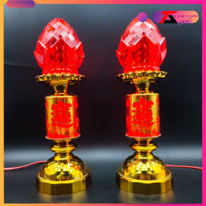 [giá một cặp] ĐÈN THỜ HOA SEN THỜ CÚNG Thân đèn gắn cầu tròn tài lộc trang trí tủ thờ bàn ông địa thần tài (LD11)