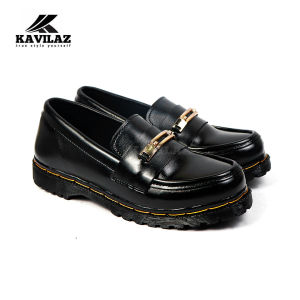 KAVILAZ true style yourself Sepatu Wanita Loafer Docmart Slip on Formal Kerja Kantor Black Doff Kode Z20