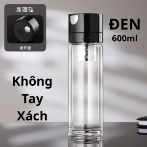 Bình Pha Trà Thủy Tinh 2 Lớp Màu Đen Lõi Lọc Từ Tính Tách Bã Trà Bình Đựng Nước Cách Nhiệt Chống Bỏng Dáng Trụ Tối Giản