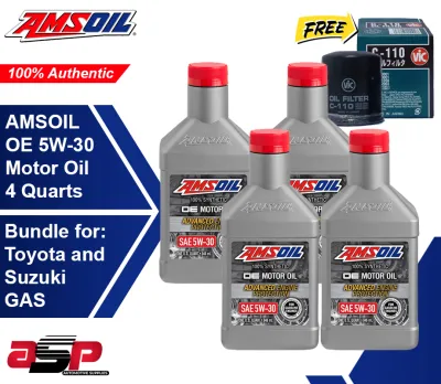 AMSOIL OE 5W-30 100% Synthetic Motor Oil Gasoline Engine 4 Quarts Bundle for Toyota Gas Suzuki Gas