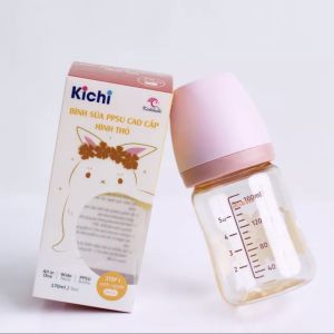 Bình sữa cổ rộng PPSU cho bé Kichilachi họa tiết hình thỏ dễ thương170ml - 270ml