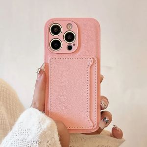Solid Color Lychee Leather Wallet Case For iPhone 16 15 14 13 12 Mini 11 Pro X XS XR Max 8 7 Plus Card Slot Bag Protection Cover