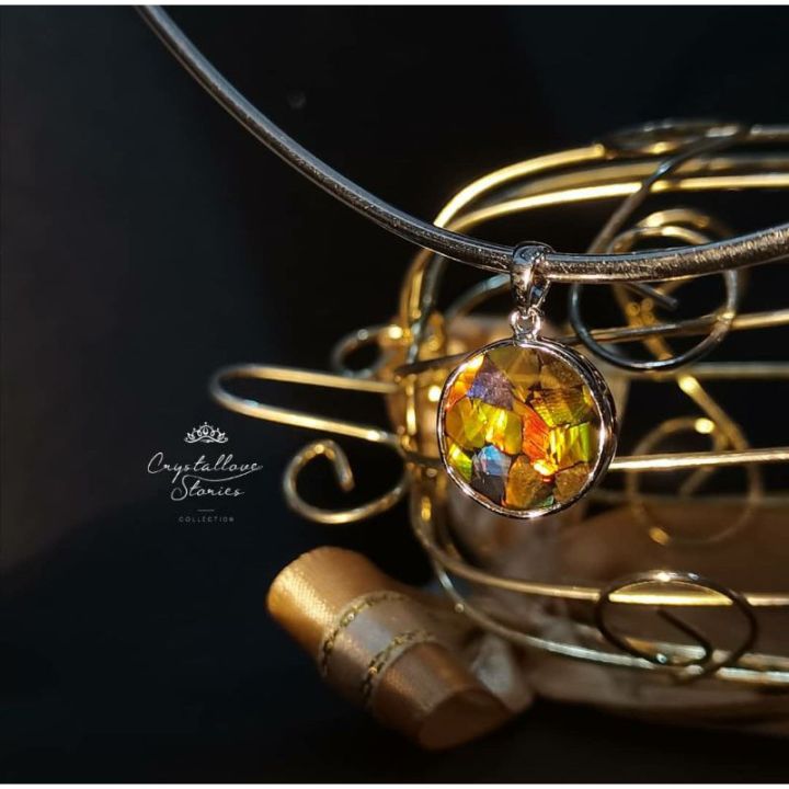 ️Ready Stock Genuine Gemstones 5A Ammolite Splice 925 Pendant 12mm ...