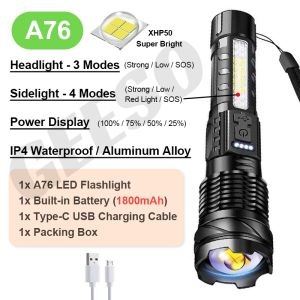 【New Arrive】Super Bright Flashlight 7 Light Modes waterproof Outdoor Heavy Duty Rechargeable Flashlights Searchlight with Side Light