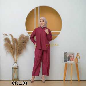 Clara Baju Setelan One Set Wanita Kekinian Polo Linen