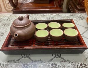 Combo khay trà và bộ ấm chén tử sa cổ cao gốm sứ Bát Tràng màu Nâu bộ thưởng trà đẹp