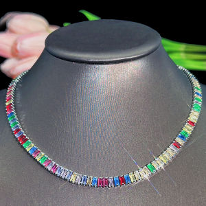 Sequito quý trang sức nữ vàng màu vàng Pave thiết lập đầy màu sắc kiểu cắt Baguette AAA đá Cubic Zirconia Vòng cổ dây đeo ôm sát cổ hàng ngày phụ kiện quần áo dự tiệc sn035