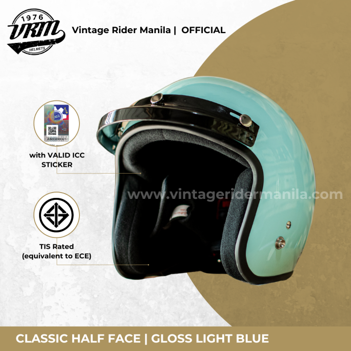 VRM 1976 Classic Gloss Light Blue Half Face Helmet