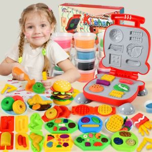 YUDESHUI Multicolor Clay Molds Toys Set DIY Accessories Plastic Simulation Kitchen Toys Funny Burger Machine Playing House Toy Kids Toy