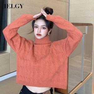 IELGY womens korean style loose long sleeve twist knit turtleneck sweater