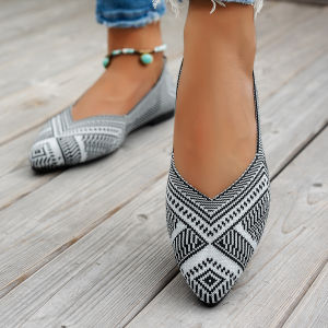 Free Shipping Spring New Korean-Style Soft-Soled Comfortable Knit Shallow-Toe Slip-On Shoes For Women Versatile Pointed-Toe Striped Flats