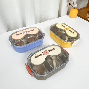 Kotak Makan Anak Stainless Steel Lunch box 2 Sekat Lunch box 3 Sekat Wadah Makanan Dapat Sendok