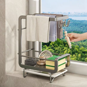 Vixplorn Wall Dishcloth Rack Sink Drainer Kitchen Sponge Holder Towel Hanger Stainless Steel Self Adhesive Rumah Tangga