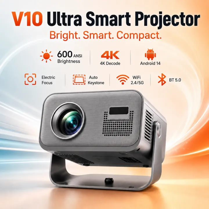 V10 Ultra Smart Projector Native 1080P Full HD 4K Decode Android 14 Electric Focus Auto Keystone WiFi 2.4/5G BT 5.0 Home Cinema