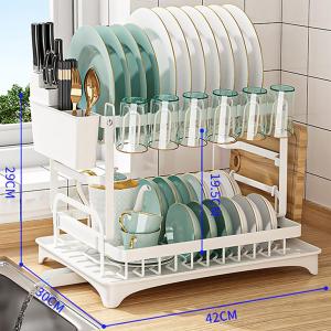 Rak Dapur Tempat Piring Stainless Penyimpanan Mangkuk Gelas Pisau Rak Untuk Cangkir- 2 Lapis Rak Piring