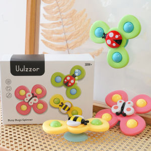 【Baby101】3pcs Set Baby Kids Spinner Cute Animals Flower spinning Toys bathtoy fun bathtoys budak mainan Baby Spinner Early Learning Education 餐桌吸盘婴儿玩具