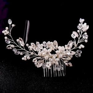 C.three Bride Wedding Headdress Crystal Pearl Hair Comb Handmade Hair Accessories