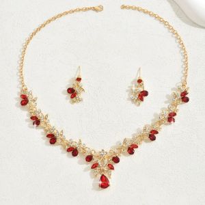 LANGJ Crystal Rhinestone Jewelry Set Shining Exquisite Necklace Wedding Party Gold Earrings Women