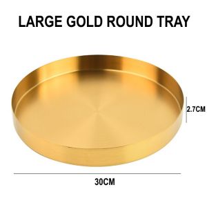 Gold Round Tray Jewellery Organiser Tray Stainless Steel Storage Trays for Cosmetics Home Décor Nordic Style