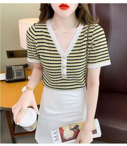 ส่งออนไลน์ เสื้อยืดแขนสั้น ที่มุ่งหมายกับกระดูกคอวี ใส่สบาย สุดน่ารัก