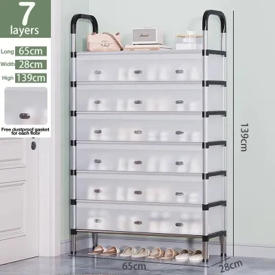 3/4/5/6/7 Layer Shoe Rack Stainless Steel Shoe Rack with Protective Cover Removable Waterproof Dustproof Suitable for Indoor and Outdoor