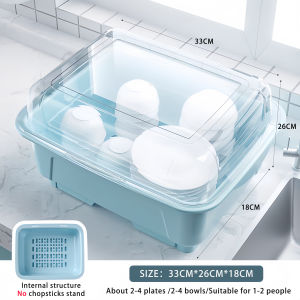 Kitchen Dish Rack with Cover Plastic Dish Rack Storage Box Dustproof Innovative Organization