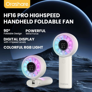 Orashare HF16Pro พัดลมพกพาพัดลมมือถือพับได้ความเร็วสูงพร้อมไฟ RGB พัดลมมินิแบบชาร์จไฟได้ 4000mAhใช้งานได้ 8 ชั่วโมง