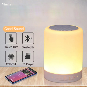 Vimite ไฟกลางคืน Led Night Light with Bluetooth Music Speaker โคมไฟเล็กๆสวยๆ USB Recharge โคมไฟเปลี่ยนสี Dimming Bedroom Table Lamp Home Outdoor Plug-in Card Subwoofer Loud Player