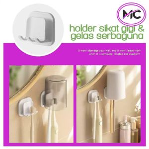 Gantungan Sikat Gigi Kamar Mandi Tempel Rak Sikat Gigi dan Gelas Kumur Holder Tootbrush Tempelan Praktis Murah
