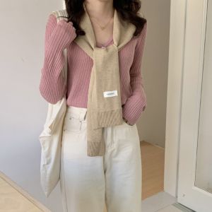 LUCKFRE Blouse Shoulders Knitted Shawl Solid Color Fake Collar Knotted Cape Elegant Wraps Knit Scarf Women