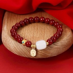 Birth Year Wealth Safety Bracelet Cinnabar Bead Bracelet Female Hetian Jade Lucky Charm Bracelet