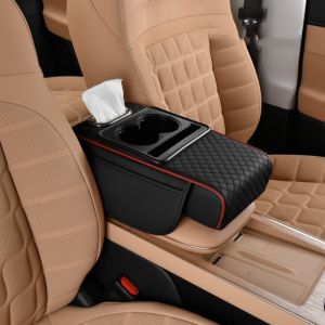 WAPKTY Da PU Đệm tay vịn Bảng điều khiển trung tâm Đa chức năng Tăng chiều cao Giá để cốc Bền Phổ thông Hộp đựng