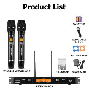 Wireless Microphone Karaoke Dual UHF Handheld Microphones Heavy Duty Cordless 2 Wireless Metal Mics Work Range 100m / 328ft Meeting Party Church Dj Wedding Home Mike Ktv Set
