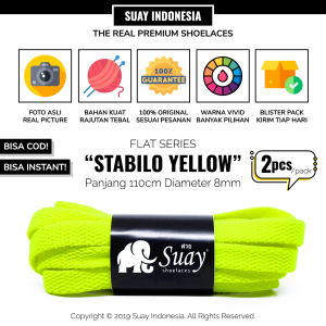 SUAY Tali Sepatu Gepeng Pipih Warna Kuning Stabilo Panjang 110cm 8mm - Stabilo Yellow FLAT Shoelaces