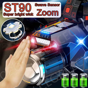 ST90 LED Headlight flashlight rechargeabl waterproof Zoomable Swave Sensor Flashlight USB Charging with 6 Modes Headlamp
