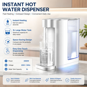 Hakimi The 3L instant water heater provides hot and ambient water with five temperature settings for immediate drinking