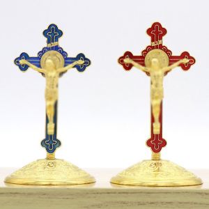 MODAQUICK พร้อมขาตั้ง เครื่องประดับไม้กางเขนคริสตจักร งานฝีมืองานประดิษฐ์ ศาสนาทางศาสนา รูปปั้นชุบทอง เรโทร งานทำมือ เครื่องประดับไม้กางเขนโลหะผสม คริสตจักรในโบสถ์