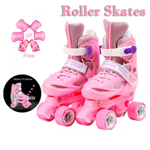 Adjustable Roller Skates Skates Suitable For Beginners 4 wheel roller skates For roller skates for kidsWheels for Kids Boys Roller Skates 4 Wheel 3-15 Years Old Girl Pink Indoor and Outdoor Roller Skate Roller Shoes Double Row Adjustable
